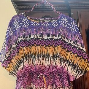 Purple and Yellow Patterned Kaftan Top